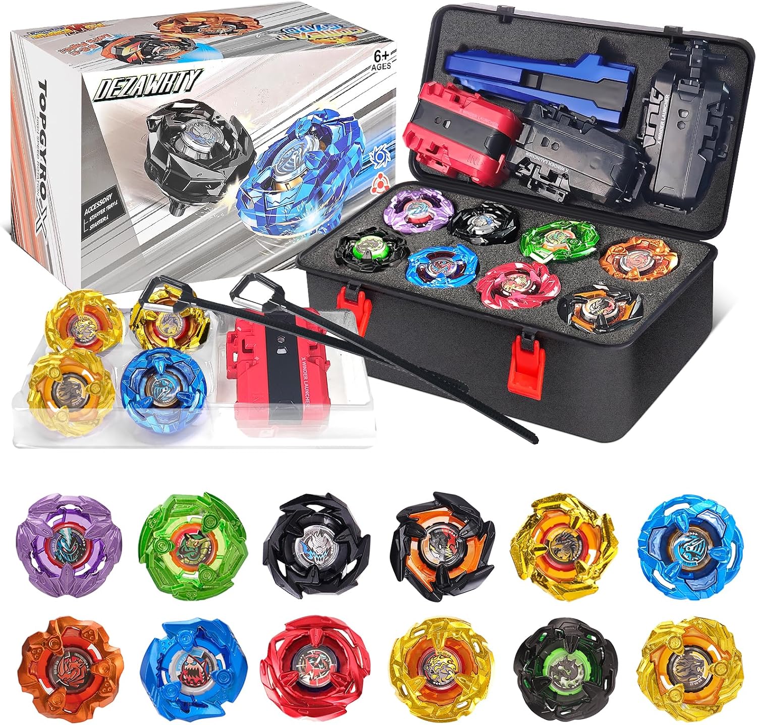 X Set: Include 12 Right-Spin Tops, 3 Launchers & 1 Grip, Battle Toy Ages 6+