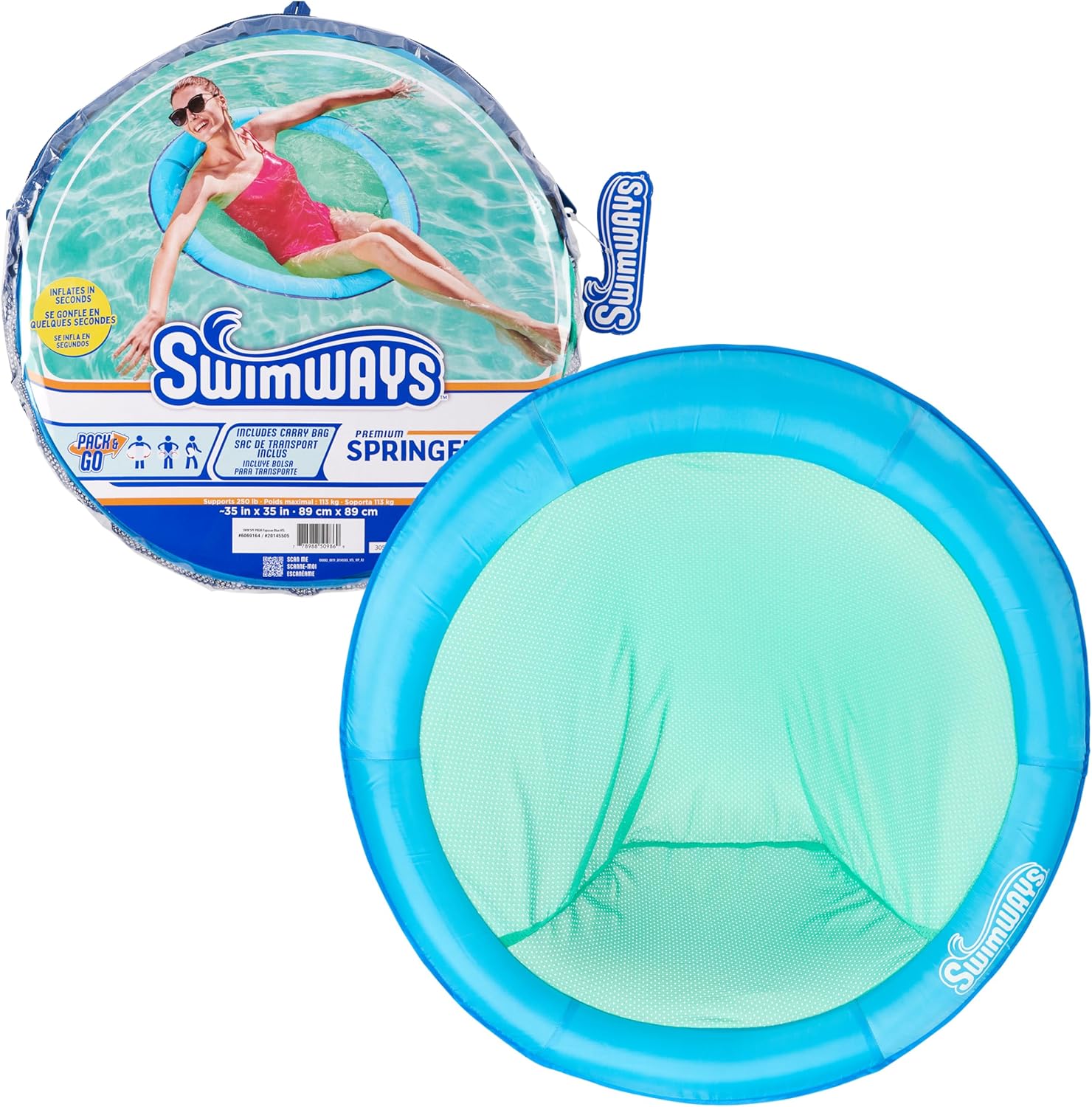 SwimWays Spring Float Premium Papasan Pool Lounger, Inflatable Pool Floats Adult with Fast Inflation for Ages 15 & Up