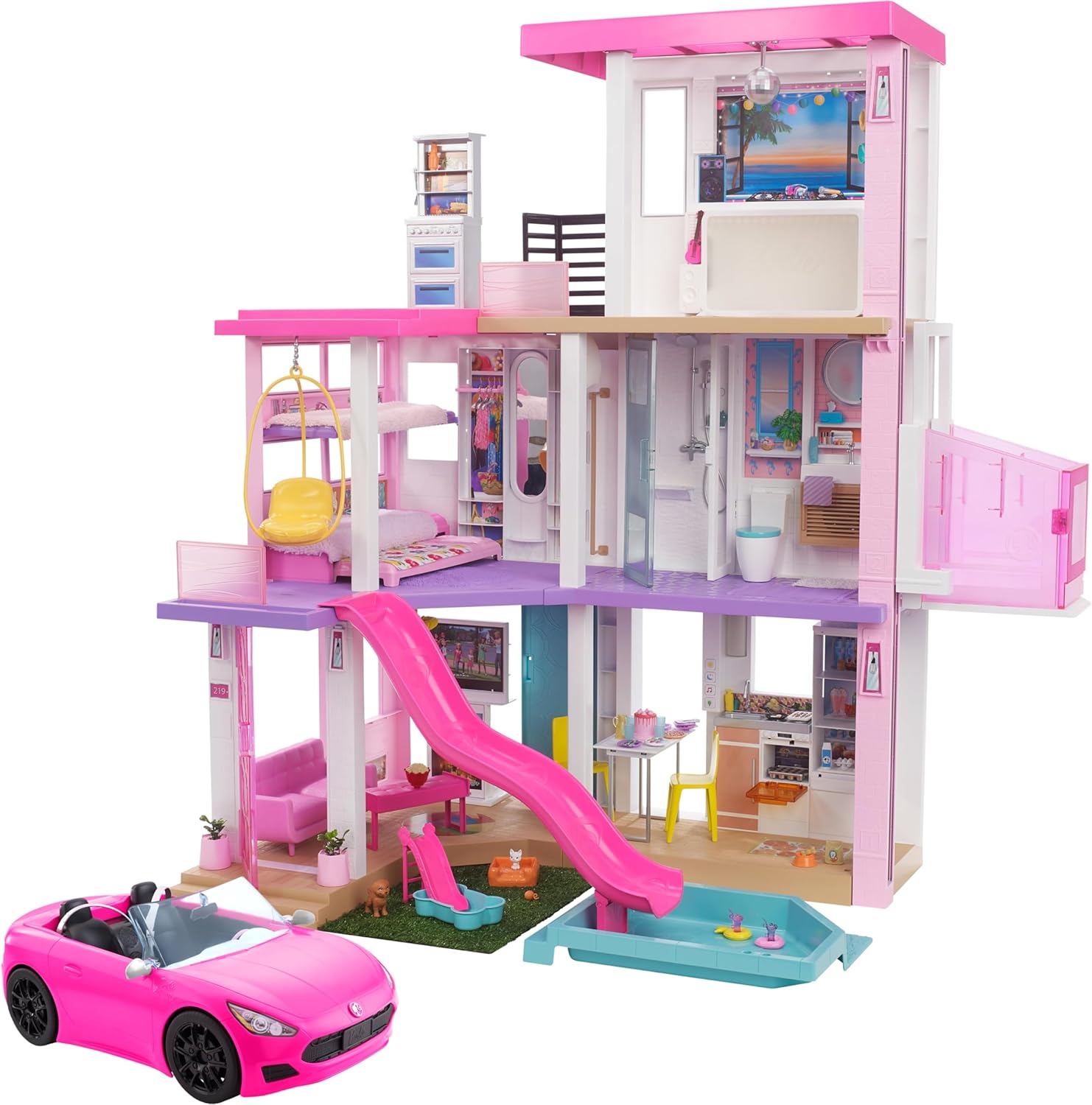Barbie DreamHouse Dollhouse with 75+ Accessories and Wheelchair Accessible Elevator (Amazon Exclusive) + Barbie Convertible 2-Seater Vehicle