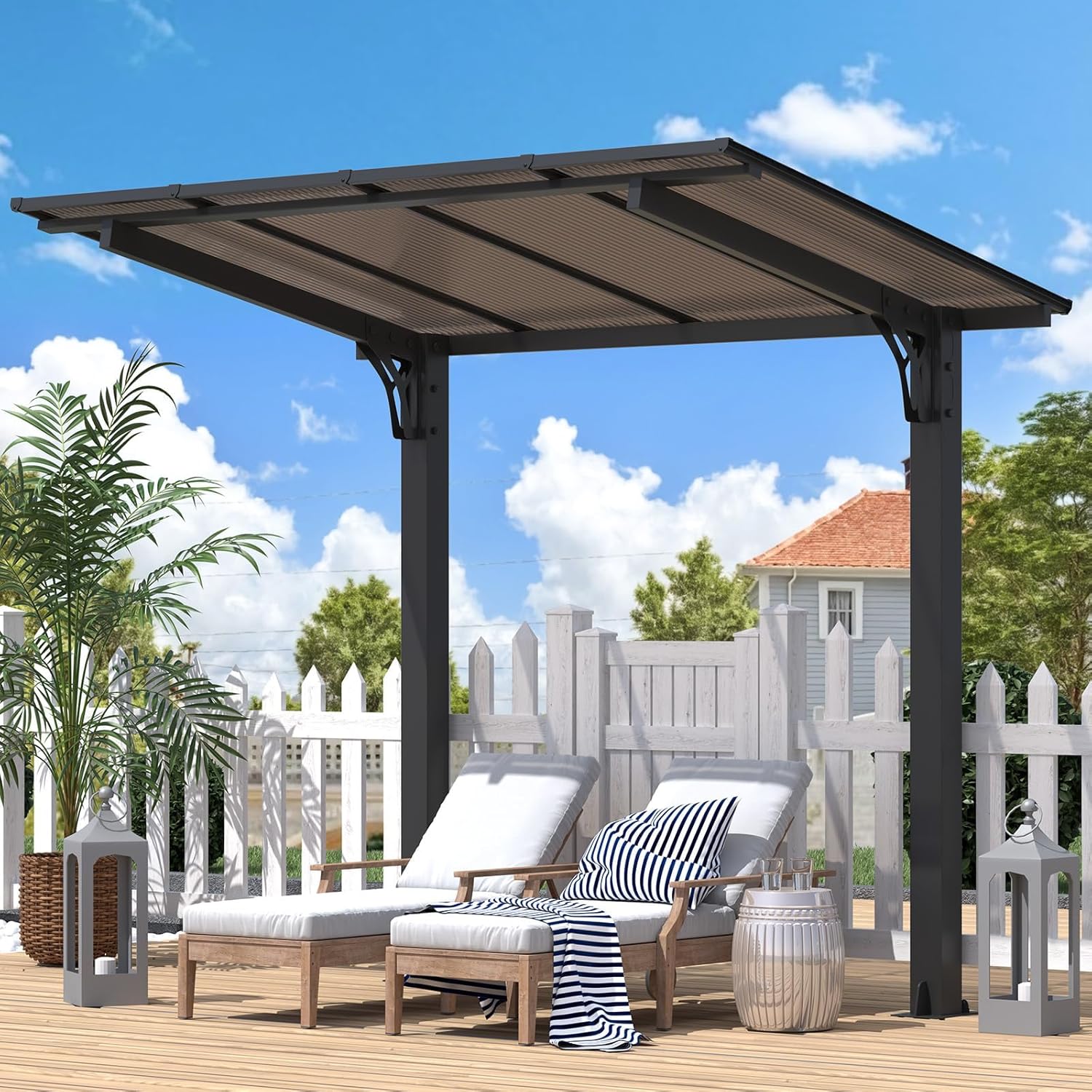 UNIONLINE 1.5x2.5m Gazebo, Hardtop Lean to Gazebo Pergola for Patio, Freestanding BBQ Shelter & Carport