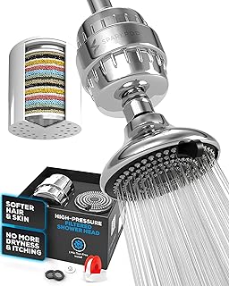 SparkPod 23-Stage Filtered Shower Head with 3 Spray Settings - High Pressure Shower Head with Filters for Dry Hair and Skin - Showerhead with Filter Reduces Chlorine & Heavy Metals (Polished Chrome)