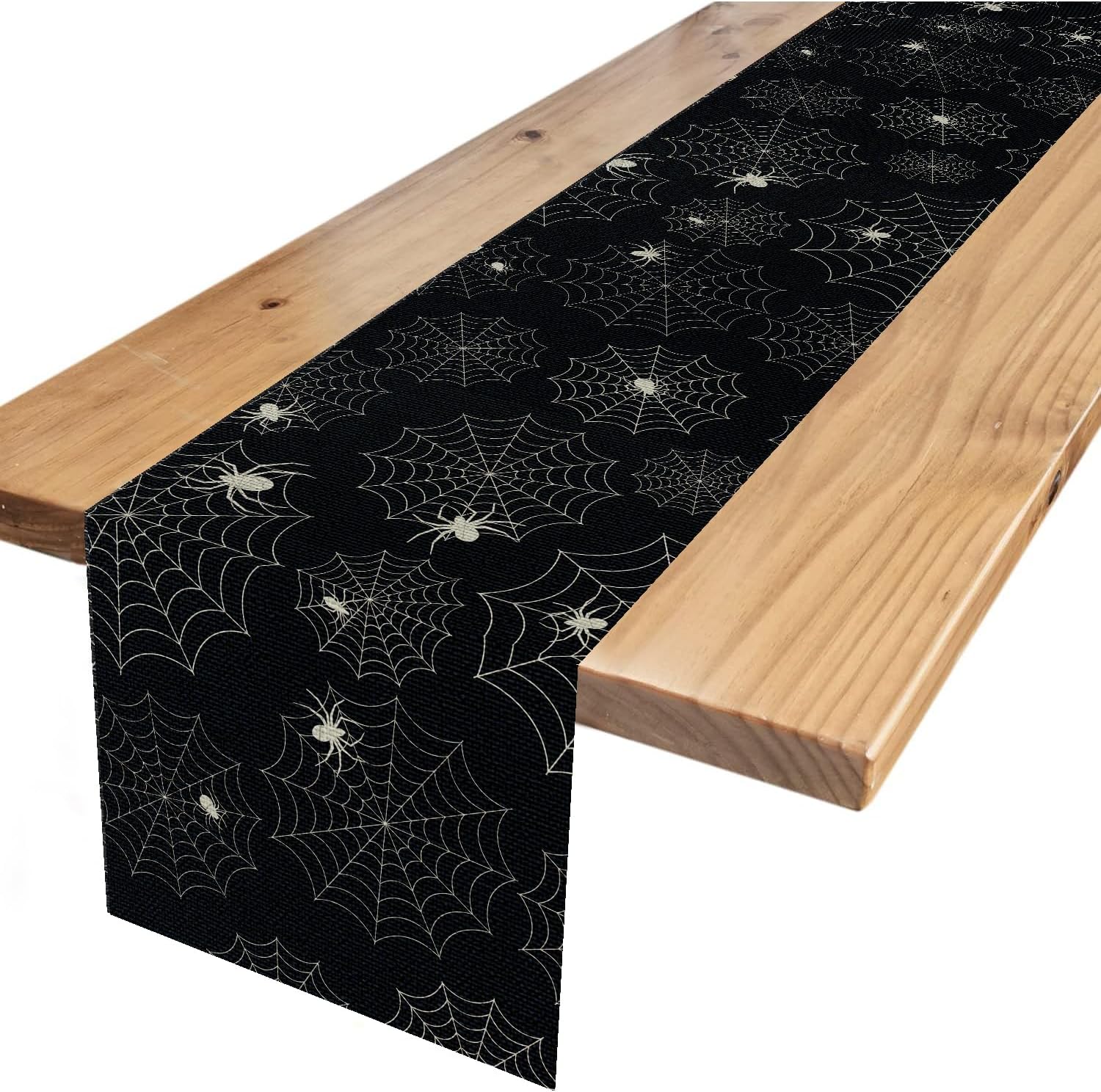 Black Spider Web Table Runner Halloween Spider Web Table Runner for Halloween Kitchen Dinning Table Decor (72 x 13 Inch)