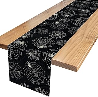 Black Spider Web Table Runner Halloween Spider Web Table Runner for Halloween Kitchen Dinning Table Decor (72 x 13 Inch)