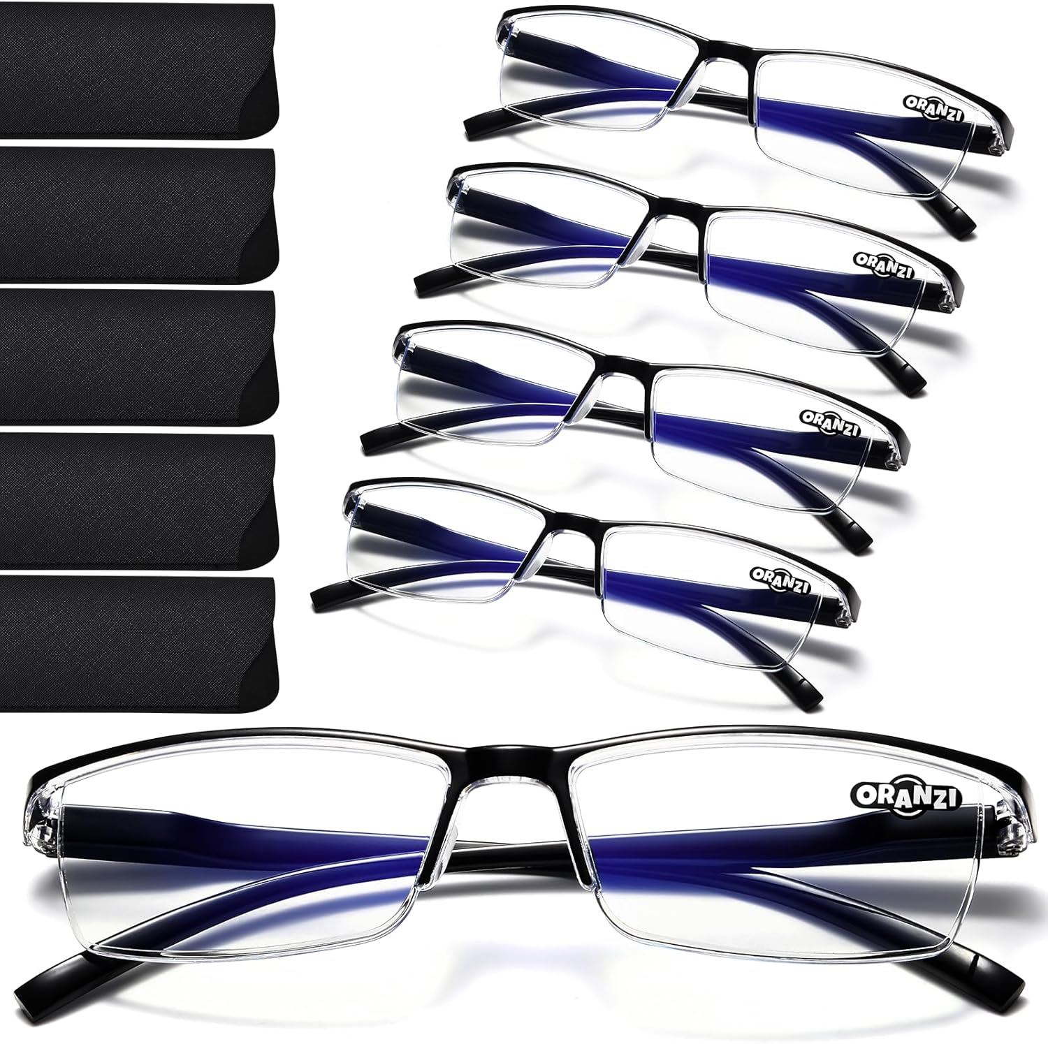 Reading Glasses Men - 5 pack TR90 Reading Glasses Blue Light Blocking Readers Mens Spring Hinge Glasses Anti Eyestrain