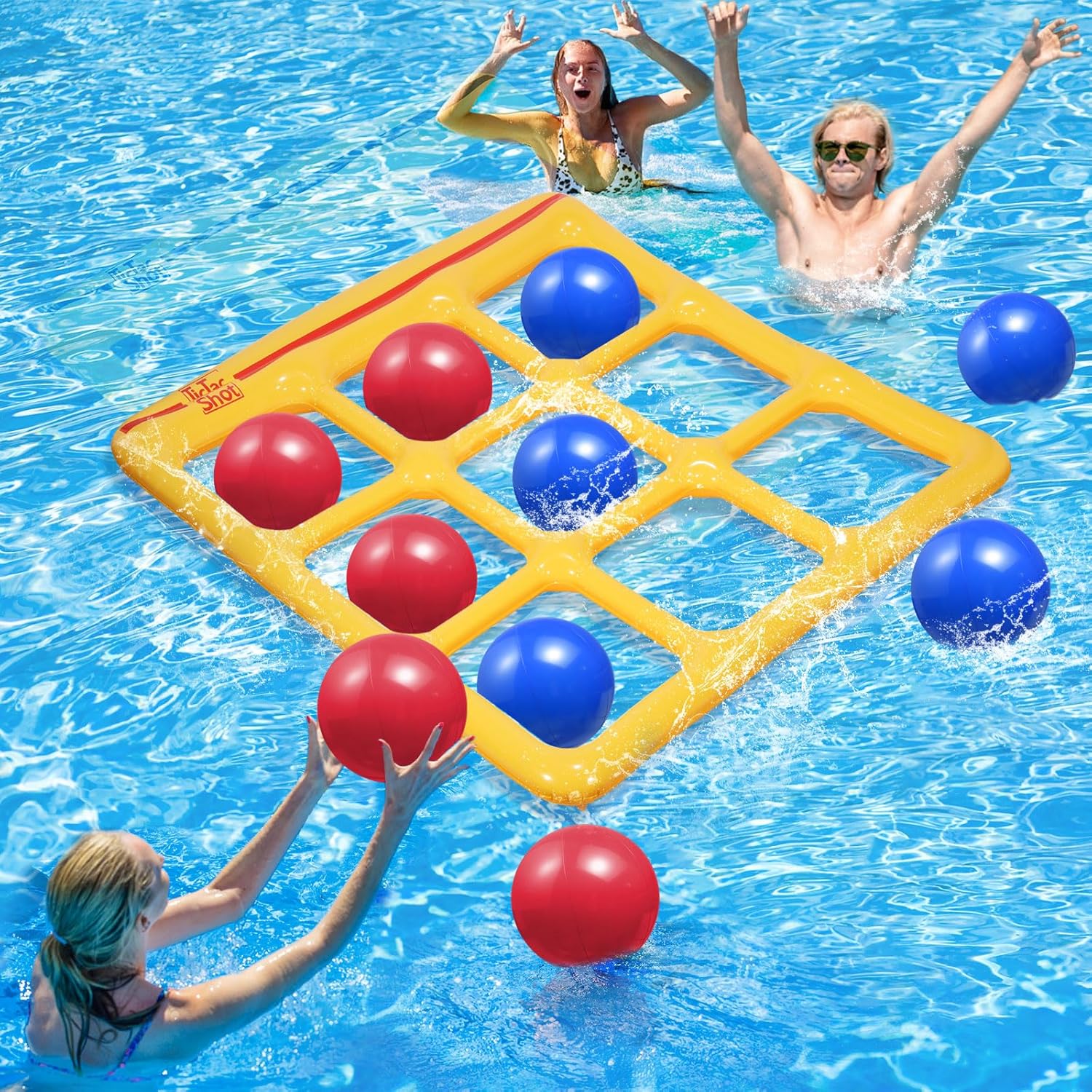 Pool Toys Games Set- Tic-Tac-Toe Inflatable Pool Toy with 10 Balls - for Adults Teens Kids 2-10 Players