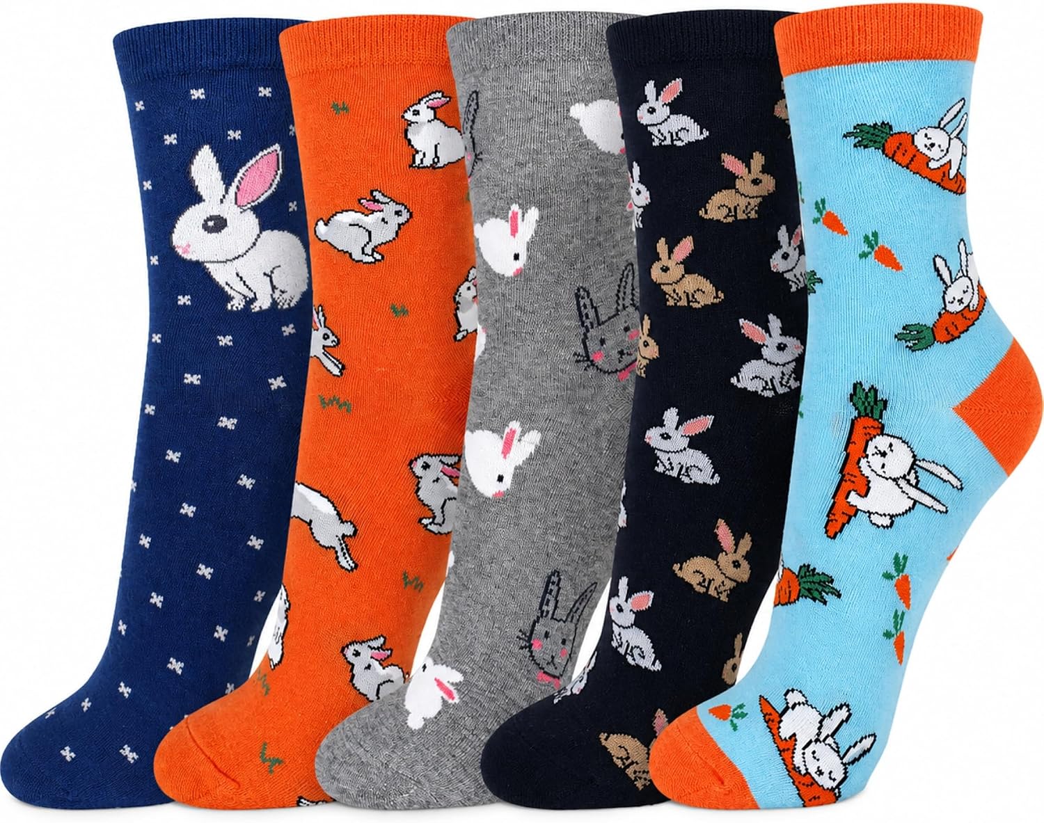 KONY Women's Cotton Novelty Crew Socks, Bunny Duck Food Pattern, 5 Pairs | Bunny, duck & food patterns, cotton-rich, cute animal socks, gifts for women & teenage girls