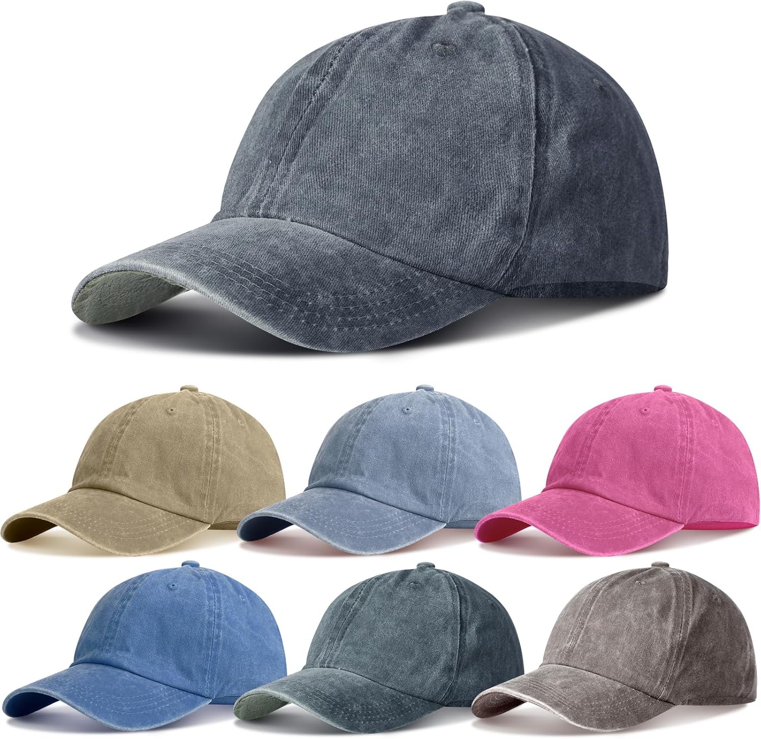 Geyoga 7 Pieces Unisex Vintage Washed Distressed Baseball Hat Baseball Cap Twill Adjustable Hat