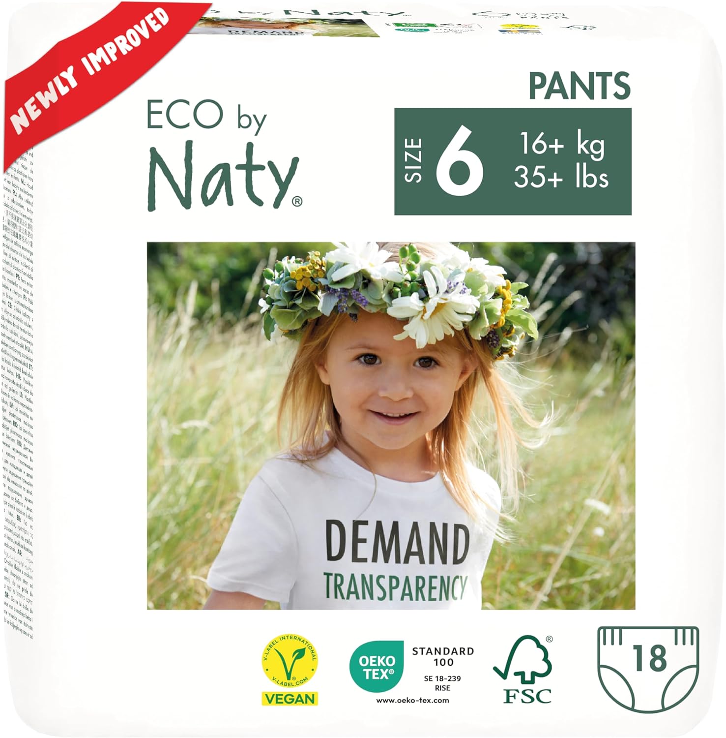 Eco by Naty Nappy Pants - Hypoallergenic and Chemical-Free Pull Ups, Highly Absorbent and Eco Friendly Training Nappies for Boys and Girls (Size 6 – 18 Count)