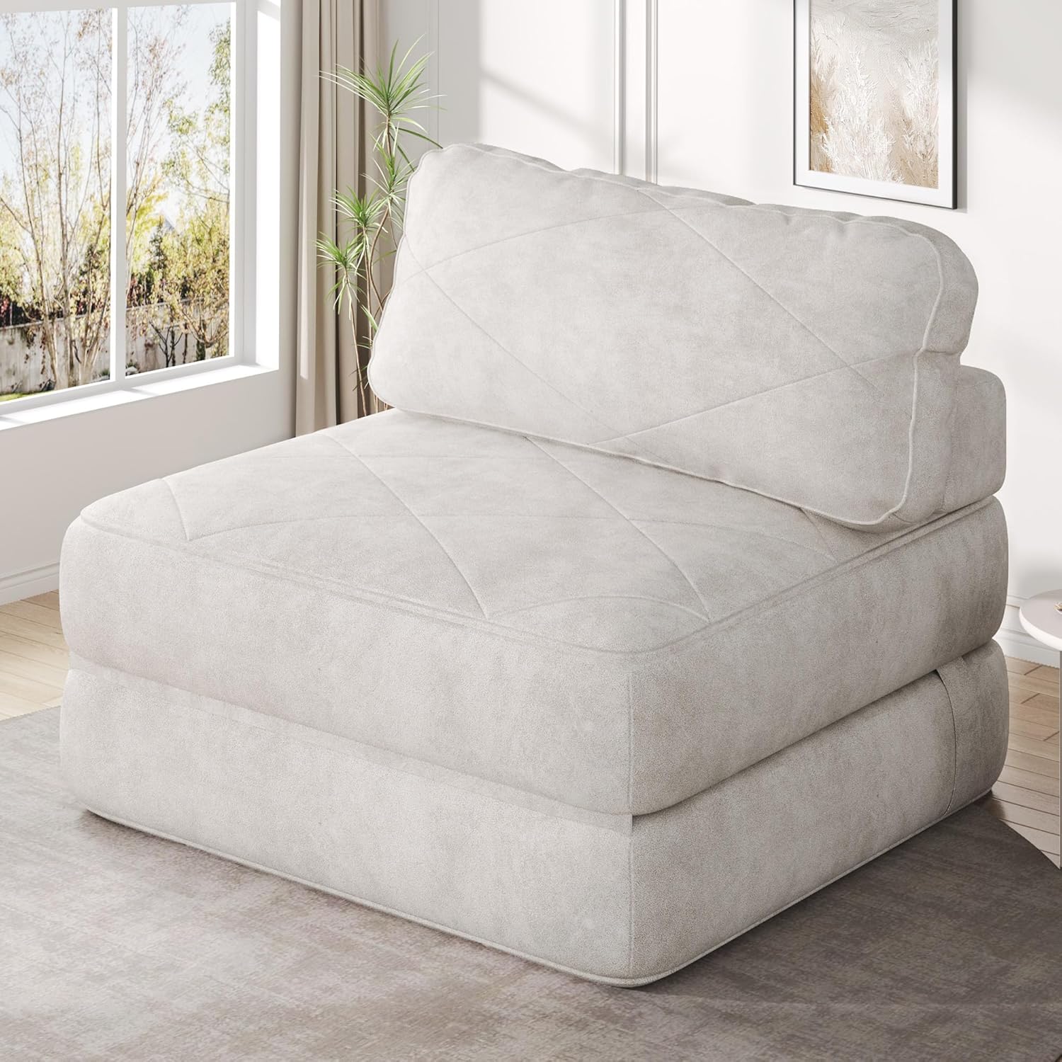 YITAHOME Folding Sofa Bed,New Upgrade Resilient Pocket Spring Cushion-Fold Out Chair Bed, Convertible Lazy Sleeper Chair with Back Support,Comfy Floor Sofa Lounge for Living Room, Bedroom, Beige