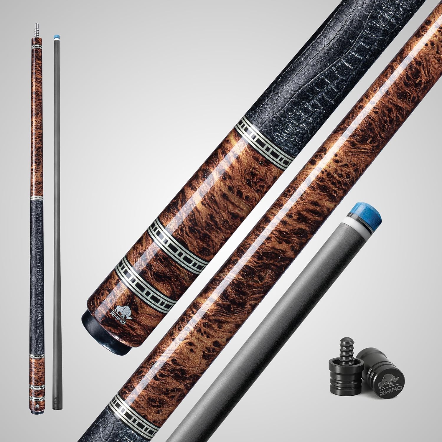 RHINO Retro Carbon Fiber Pool Cue, Low Deflection Carbon Fiber Cue
