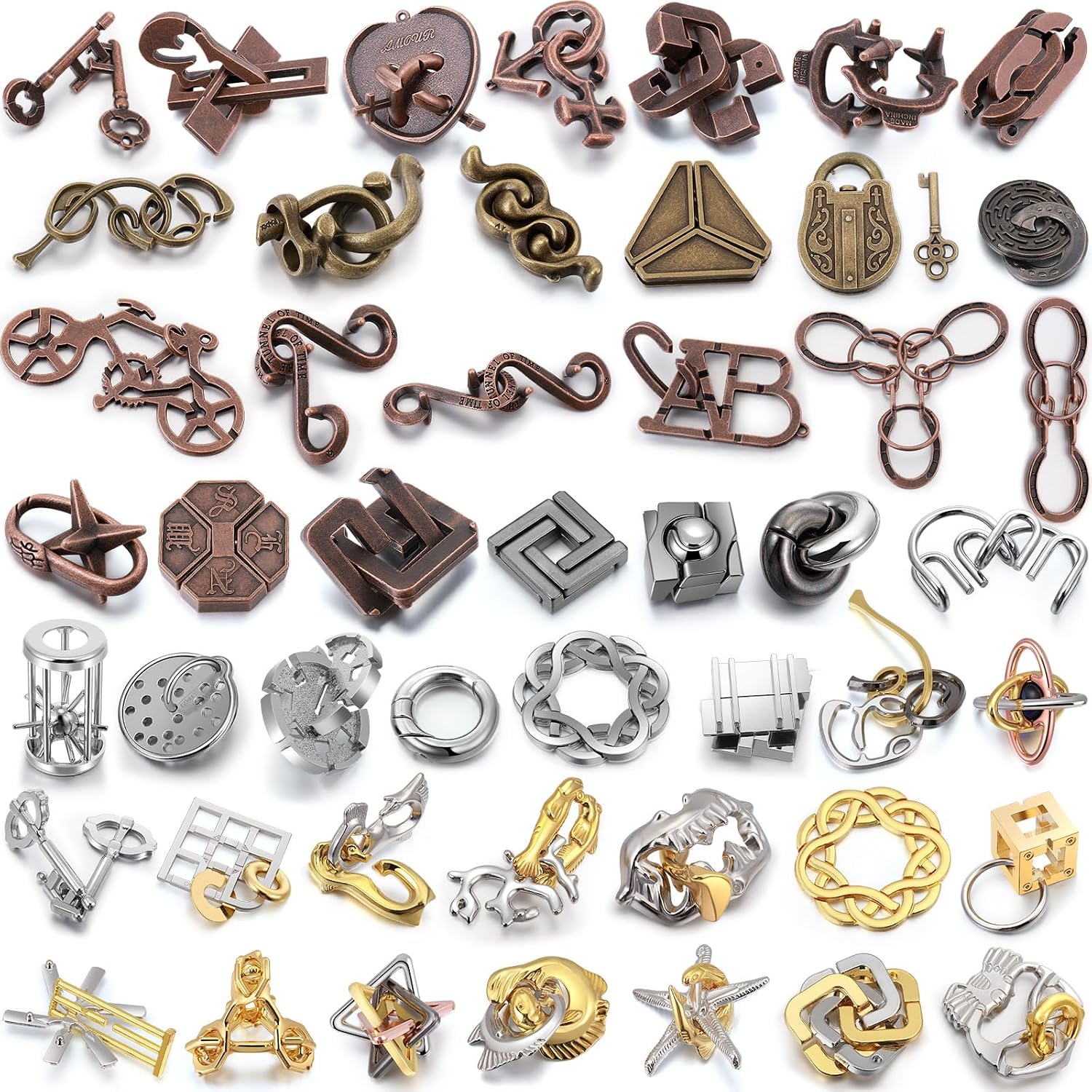 48 Pcs Metal Brain Teaser Puzzles Set for Adults, Classics Style