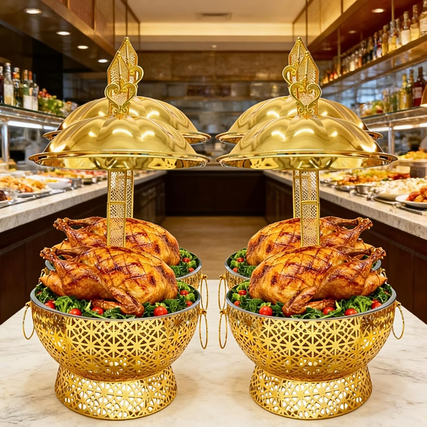 Gold Chafing Dishes for Buffet 4 Pack,8Qt Luxury Chafing Dishes with Stainless Steel,Elegant Hollow-Out Buffet Warmer for Weddings, Parties, Catering & Events