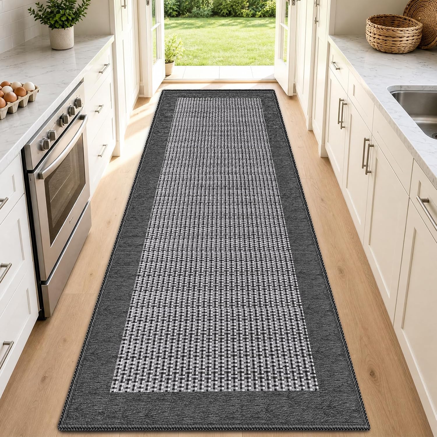 StepRite Kitchen Rugs, Kitchen Mats for Floor, 70"x20" Non-Slip Machine-Washable Kitchen Throw Rug, Absorbent Kitchen Runner Rugs Office, Kitchen Sink Standing Desk Mat, Kitchen Decor Carpet, Grey