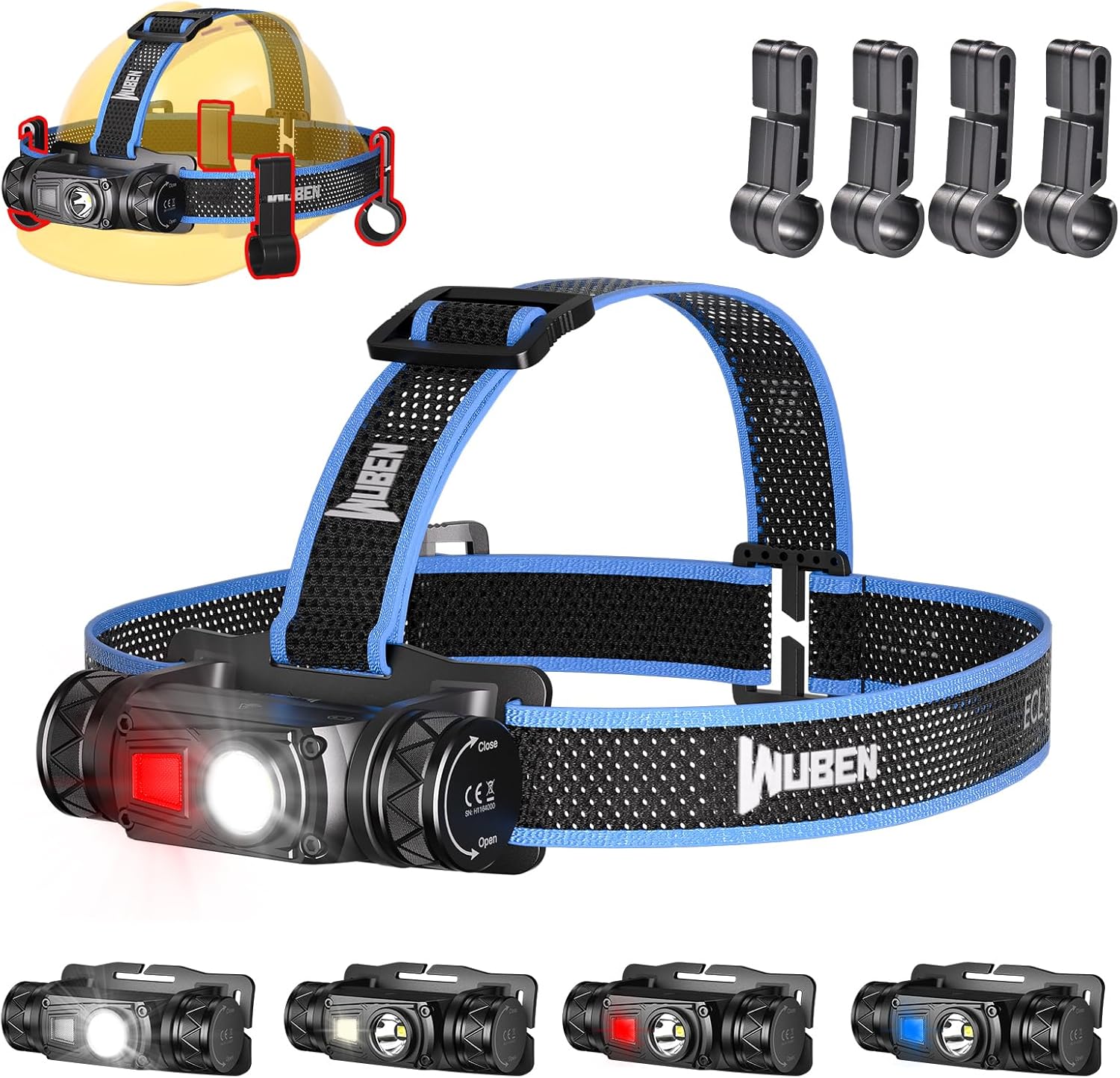 WUBEN H1 Head Torch Rechargeable Headlamp 1200 Lumens Headlight Super Bright LED with Adjustable Headband 10 Modes IP68 Waterproof Headlamps with Red Light, Headlight for Camping, Hiking, Running