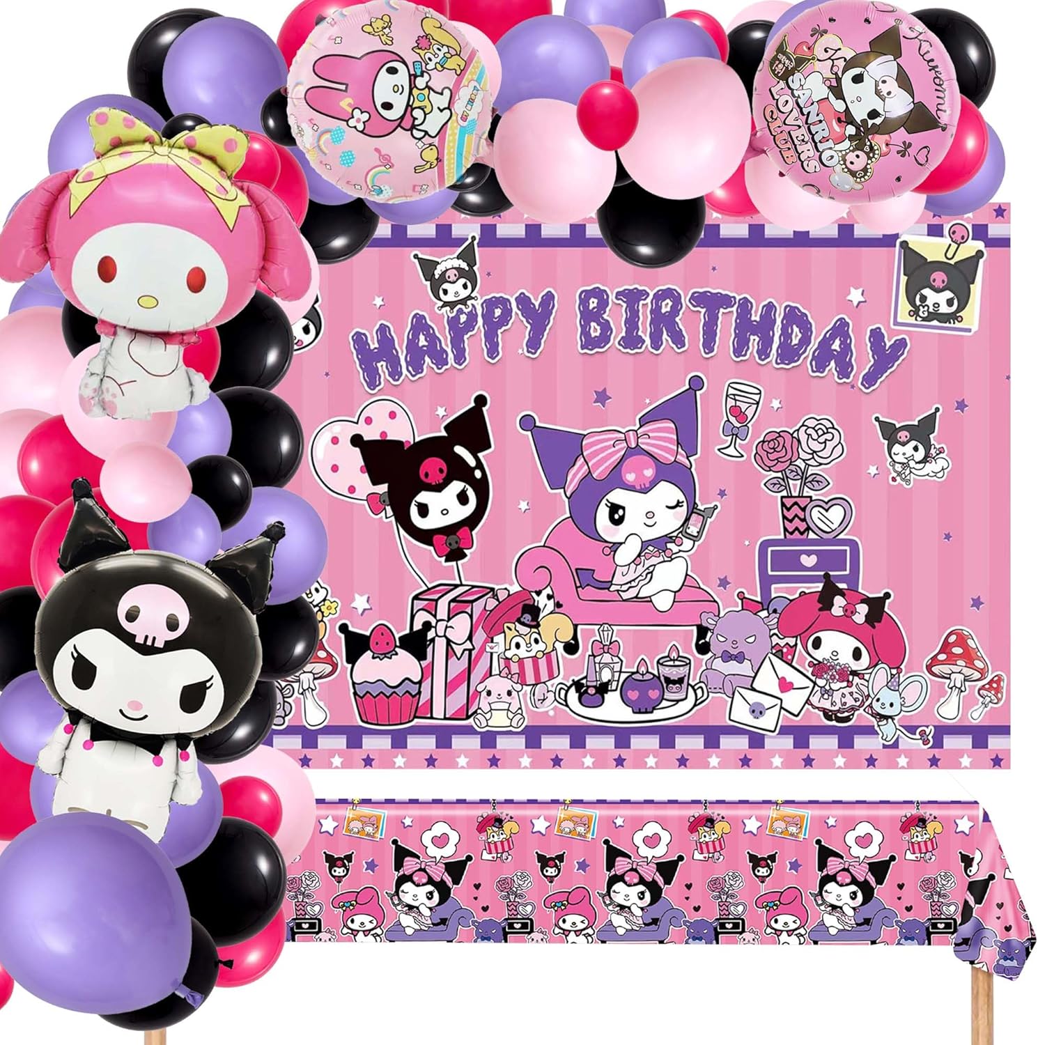 Kawaii Birthday Party Supplies, Kawaii Party Decorations Include Balloons Garland Arch Kit, Latex Balloons, Foil Balloons, Backdrop, Tablecloth, Kawaii Birthday Party Favors