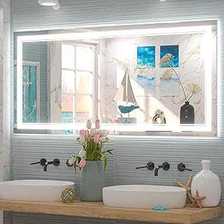 Keonjinn 60 x 28 in LED Bathroom Mirrors with Lights, Dimmable 3000K/4500K/6000K Lights, Anti-Fog Large Lighted Bath Mirror, UL Listed LED Driver, Wall Mounted Vanity Mirror(Horizontal/Vertical)
