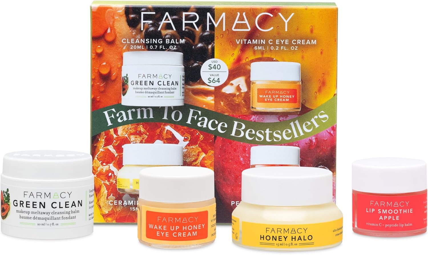 Farm to Face Bestsellers - Green Clean, Wake Up Honey, Honey Halo, Lip Smoothie