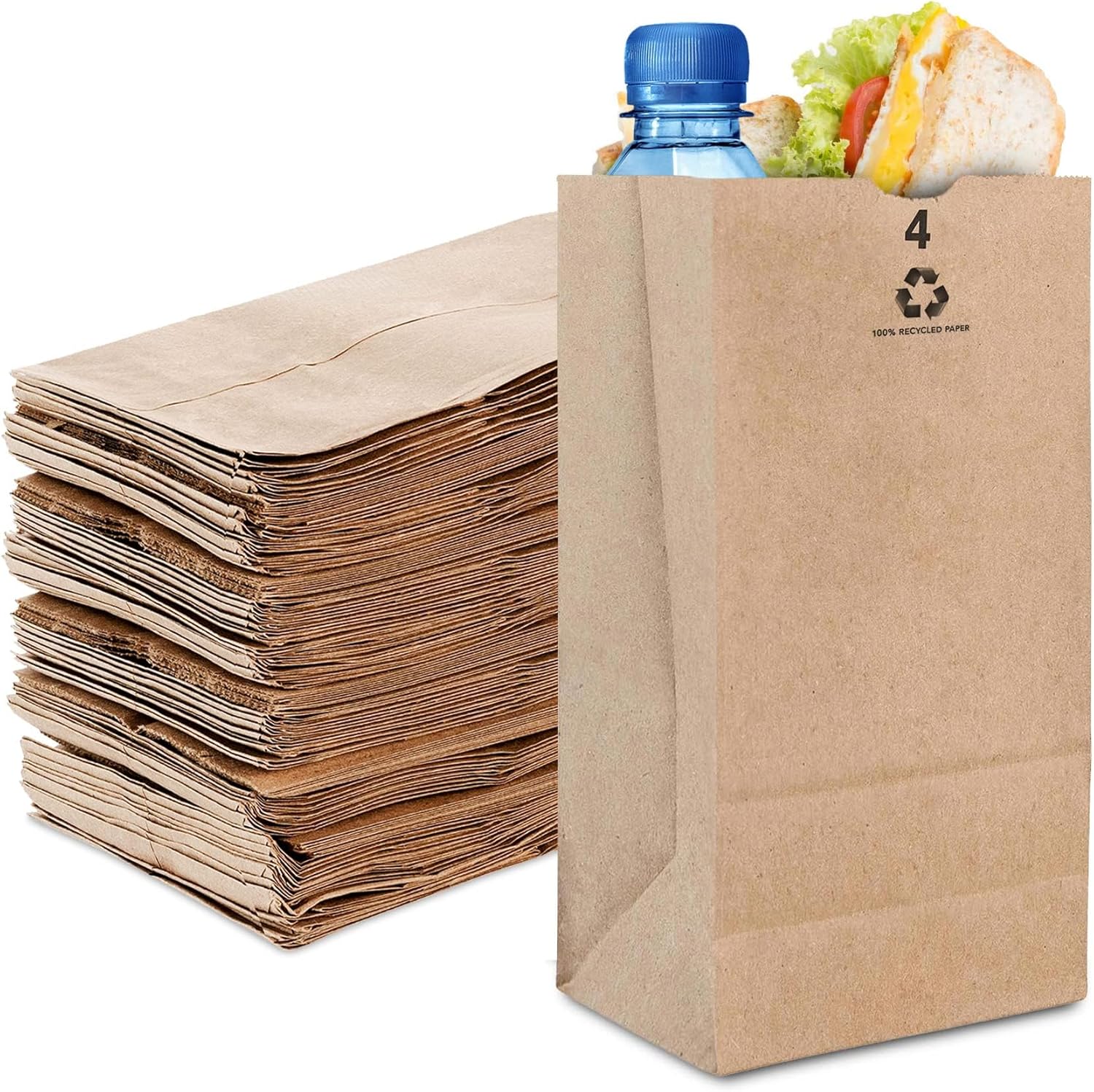 Stock Your Home 4 Lb Kraft Brown Paper Lunch Bags (100 Count) - Bulk Disposable Lunch Sacks, Small Size Blank Bag for Kids, Good for a Snack, Sandwich, Grocery Food, and Arts & Crafts Projects