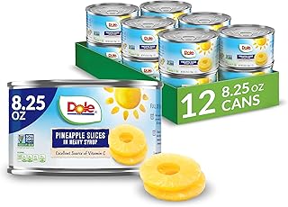 Dole Canned Fruit, Pineapple Slices in Heavy Syrup, Gluten Free, Pantry Staples, 8.25 Oz, 12 Count, Packaging May Vary