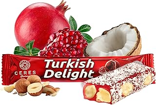 Turkish Delights Pomegranate Candy Bar with Hazelnut and Coconut, Traditional Sweet Vegan Soft Candy Bars, Snacks Size Gourmet Lokum (Loukoumi) 10 Pack