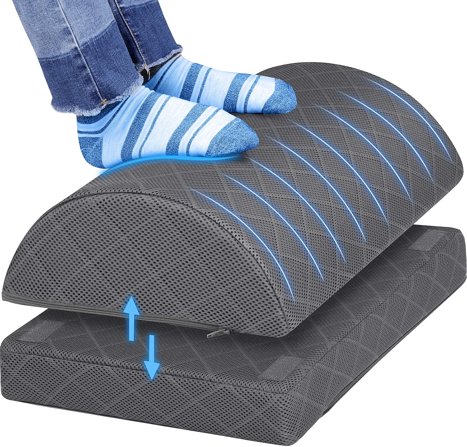 Foot Rest,Desk & Gaming Accessories,Foot Rest for Under Desk at Work,Comfortable Footrest with 2 Adjustable Heights & Removable Cover, Office Desk Accessories(Gray)