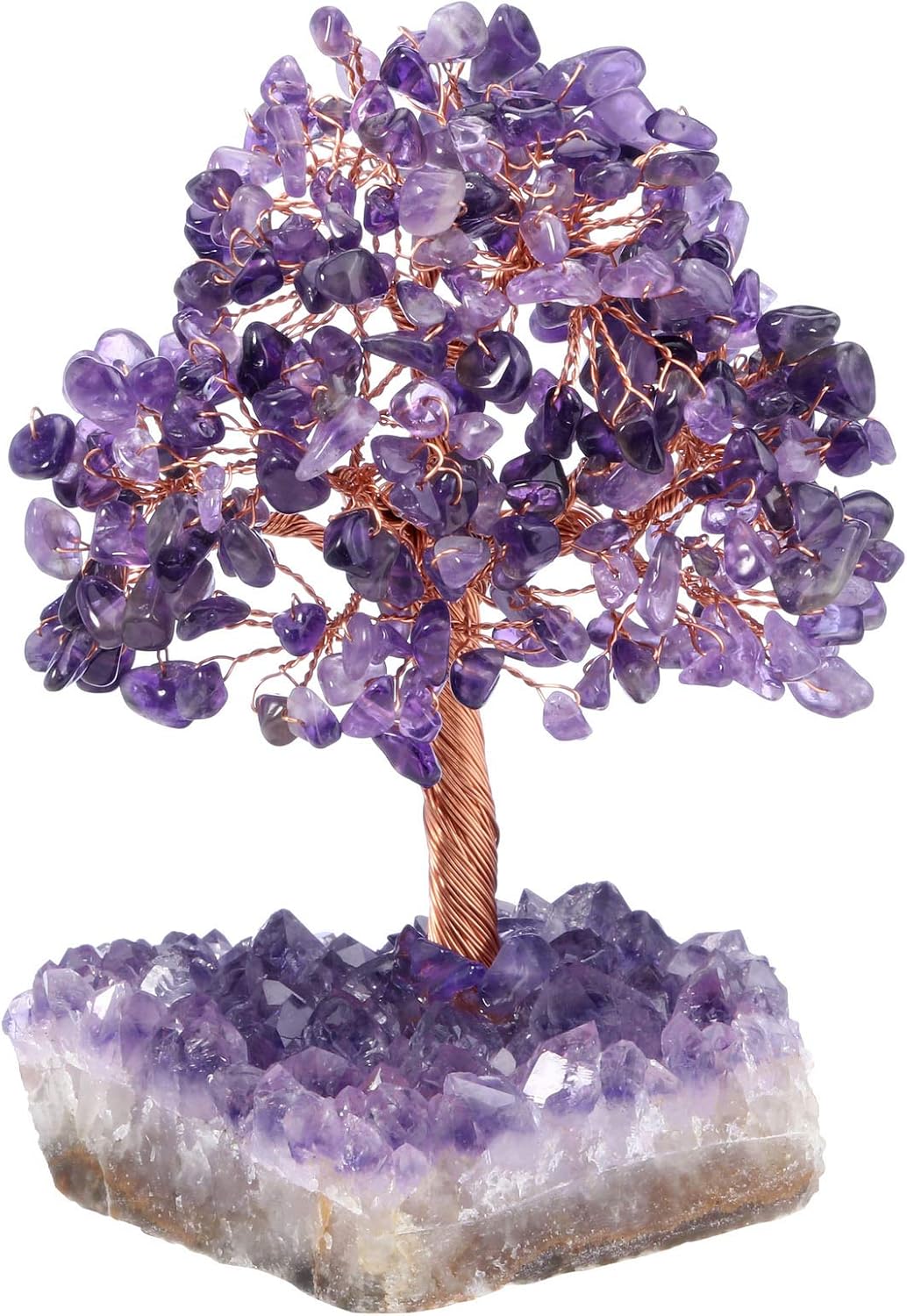 Jovivi Natural Amethyst Healing Crystal Money Tree on Amethyst Cluster Geode Druzy Base Feng Shui Crystals for Home Office Desk Decorations, Wealth, Good Luck