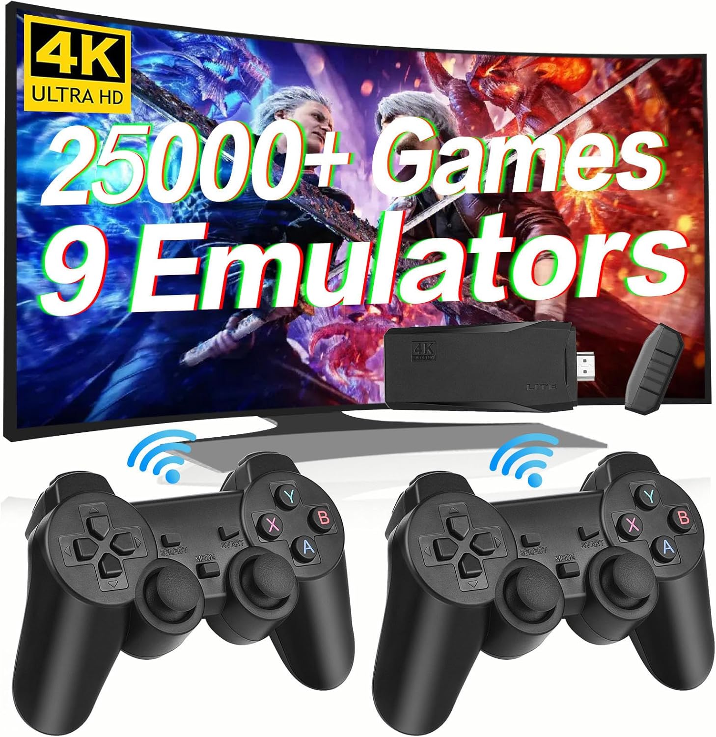 HeavenBird Wireless Retro Game Console, Plug & Play Video TV Game Stick with 20000+ Games, 64G, 10 Emulators, 4K HDMI Nostalgia Stick Game for TV, Dual 2.4G Wireless Controllers