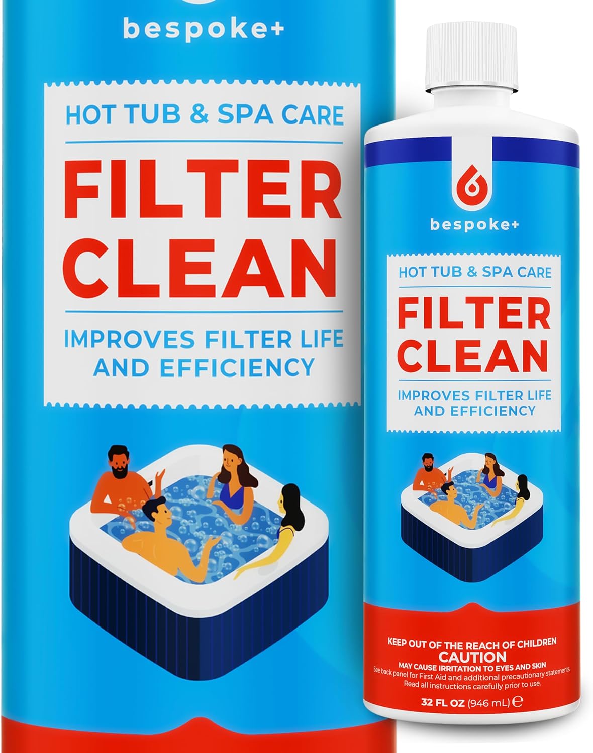 Bespoke+ Spa Filter Cleaner for Hot Tubs - 1-Hour Cartridge Filter Cleaner Soak Solution, Hot Tub Filter Cleaner Soak & Pool Filter Cleaner for Pool Cartridges (1-Quart)