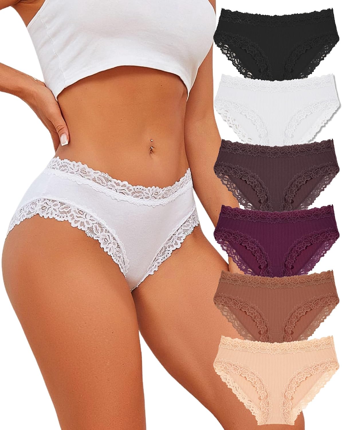 ALL OF ME 6 Pack Cotton Underwear Women Underpants Women Brazilian Slip Cotton Lace Slips Soft Hipster Sexy Panties Underpants Multipack