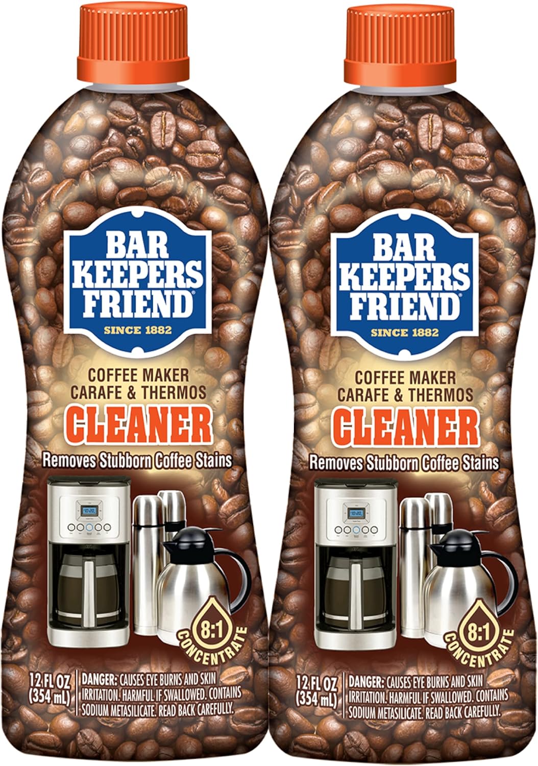 Bar Keepers Friend Coffee Maker Cleaner (2 x 12 oz) Removes Stains & Oily Residue from Espresso Machines, Carafes, Thermos, Drip Coffee Pots, Single-Cup Coffee Makers & More