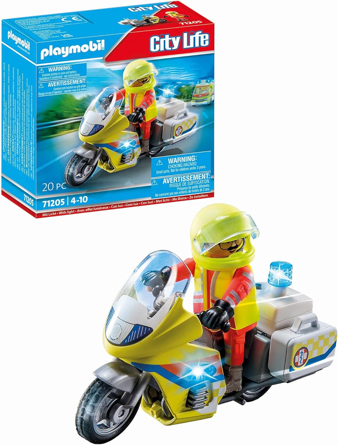 Playmobil 71205 City Life Rescue Motorcycle with Flashing Light, toy playset suitable for children ages 4+