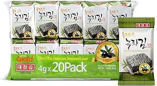 Daechun(Choi's1) Seaweed Snack, (Pack of 20), Original, Sea Salt, Green Tea Powder, Product of Korea