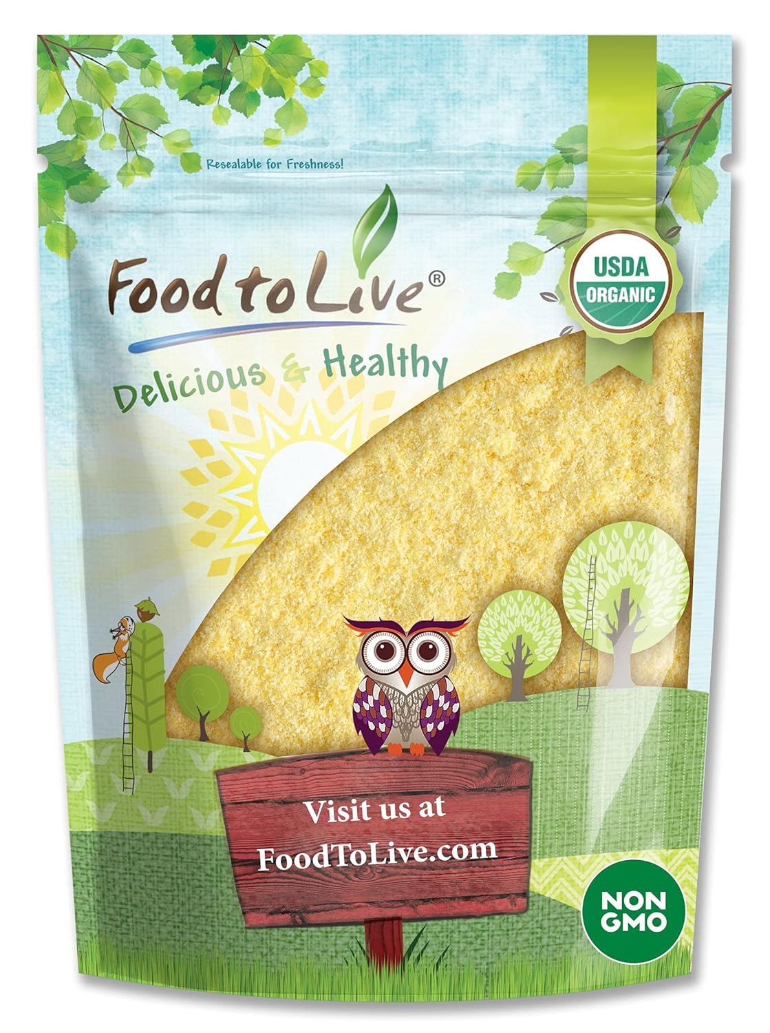 Food to Live Organic Corn Flour, 1.5 Pounds Non-GMO, Whole Grain, Finely Ground Meal, Vegan, Kosher, Bulk Yellow Milled Maize. Great for Cooking and Baking Cornbread, Pancakes, and Tortillas.