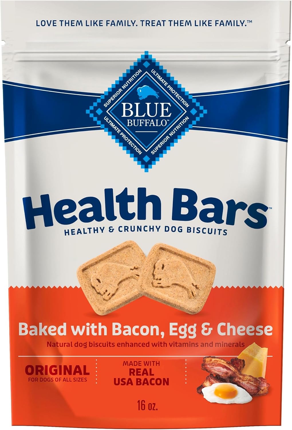 Blue Buffalo Health Bars Crunchy Dog Biscuits, Oven-Baked With Natural Ingredients, Bacon, Egg & Cheese , 16-oz Bag