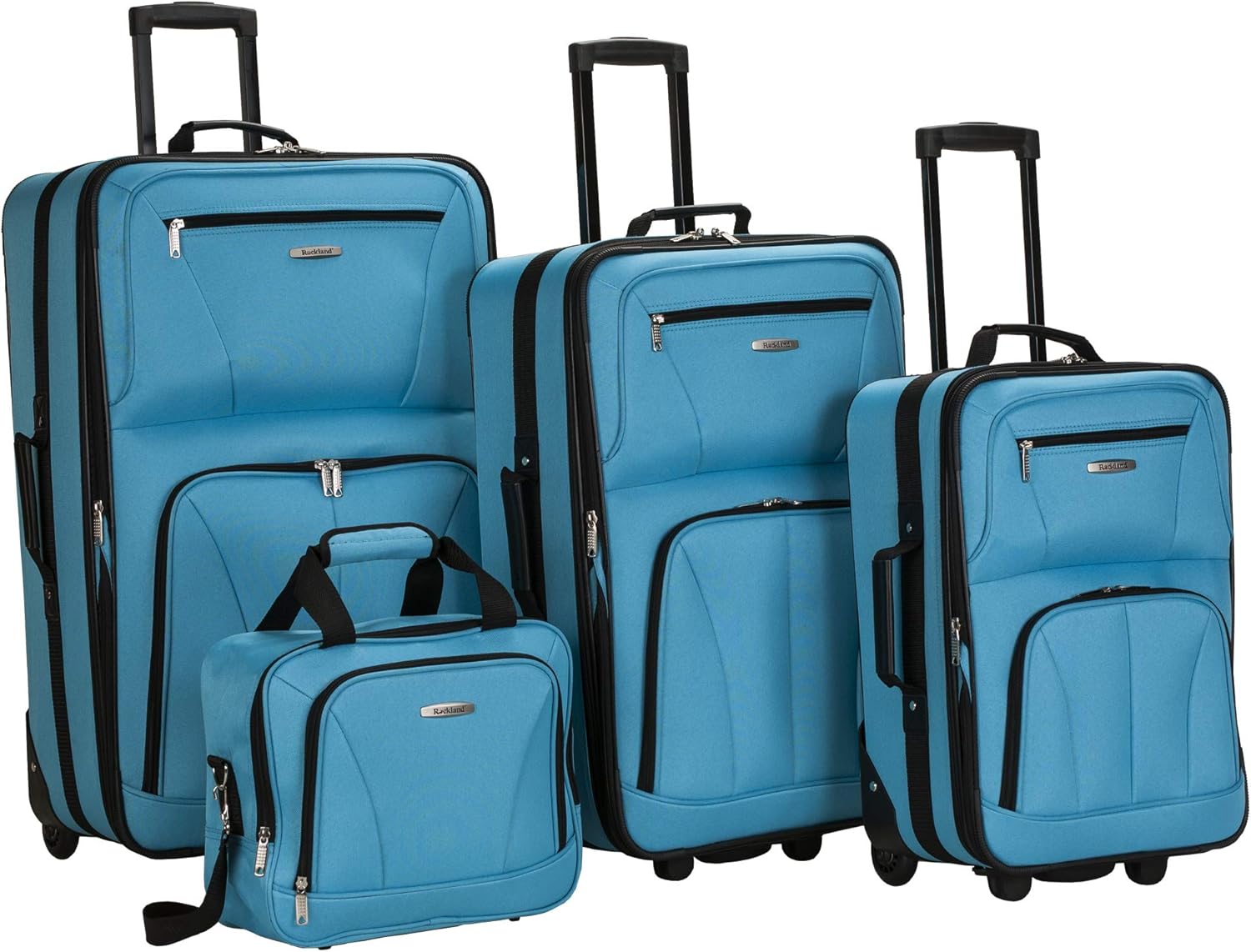 Rockland Journey Softside Upright Luggage Set,Expandable, Turquoise, 4-Piece (14/19/24/28)