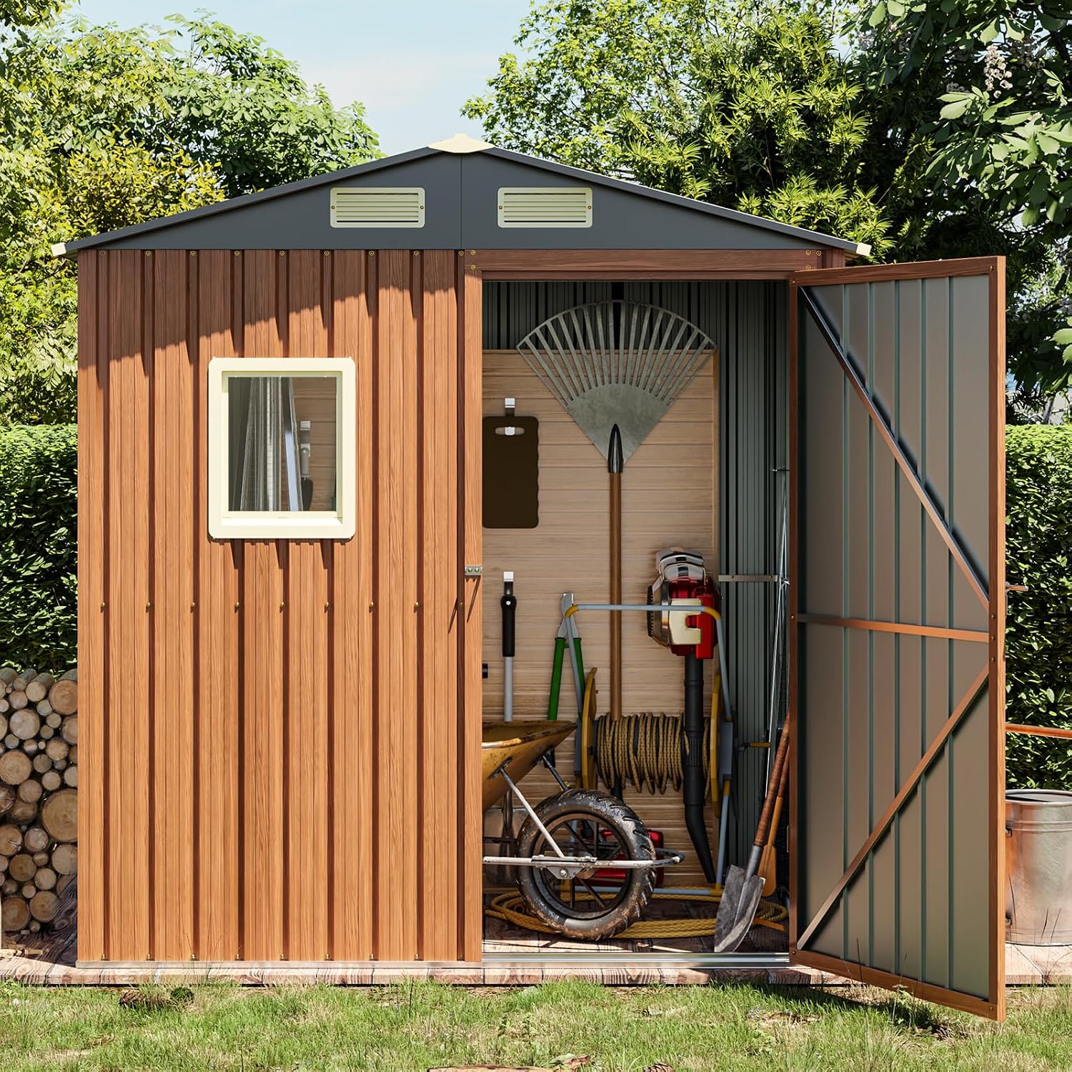 6x4 Ft Outdoor Storage Shed with Floor, Compact Metal Garden Shed for Patio