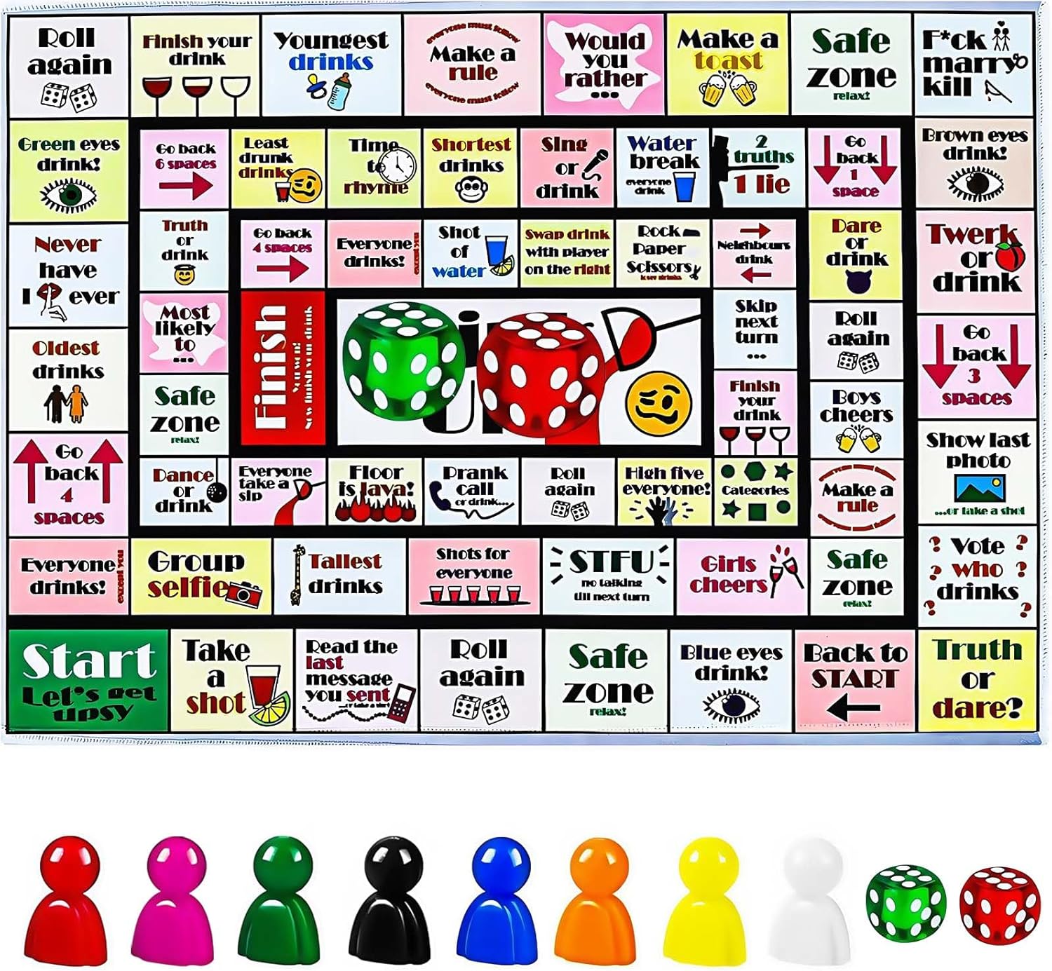 Drinking Games, Rubber Mat Board Games for Adults, Funny Party Interactive Drinking Game for Game Night, Birthday, Family Play, 2-8 Players