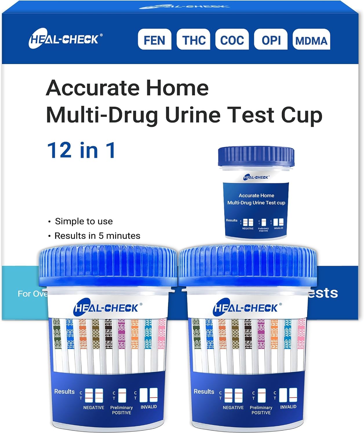 [2 Pack] HEAL-CHECK 12 Panel Drug Test Kit with Fentanyl for Home,Workplace