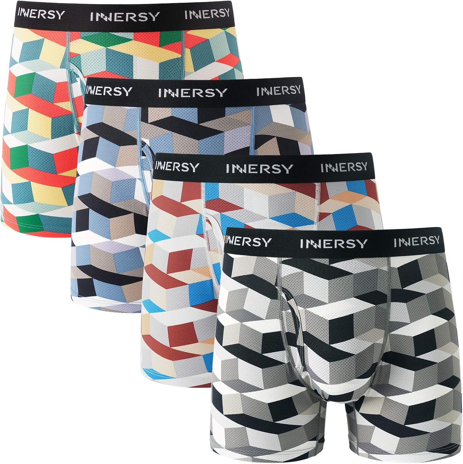 INNERSY Mens Boxer Shorts Multipack Open Fly Pants Underwear Breathable Mesh Underpants Pack of 4