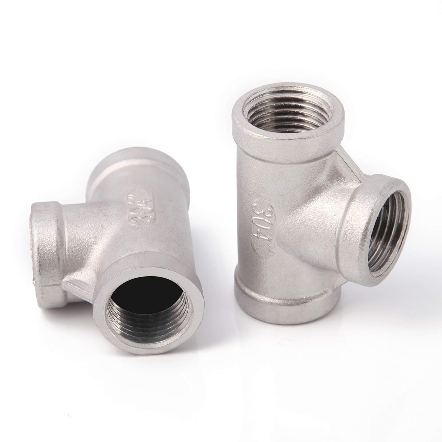 Stainless Steel 1/2" NPT Tee Female 3 Way T Shaped Pipe Fitting (Pack of 2)