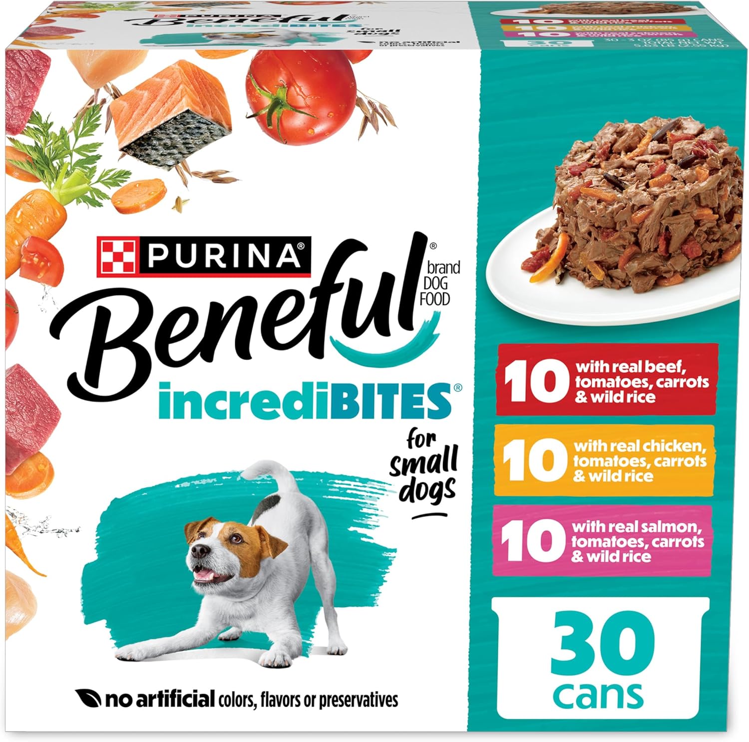 Purina Beneful Small Breed Wet Dog Food Variety Pack, IncrediBites With Real Beef, Chicken and Salmon - (Pack of 30) 3 Oz. Cans