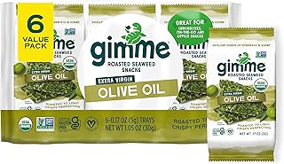 Gimme Seaweed - Extra Virgin Olive Oil - 6 Count - Organic Roasted Seaweed Sheets - Keto, Vegan, Gluten Free - Great Source of Iodine & Omega 3’s - Healthy On-The-Go Snack for Kids Adults