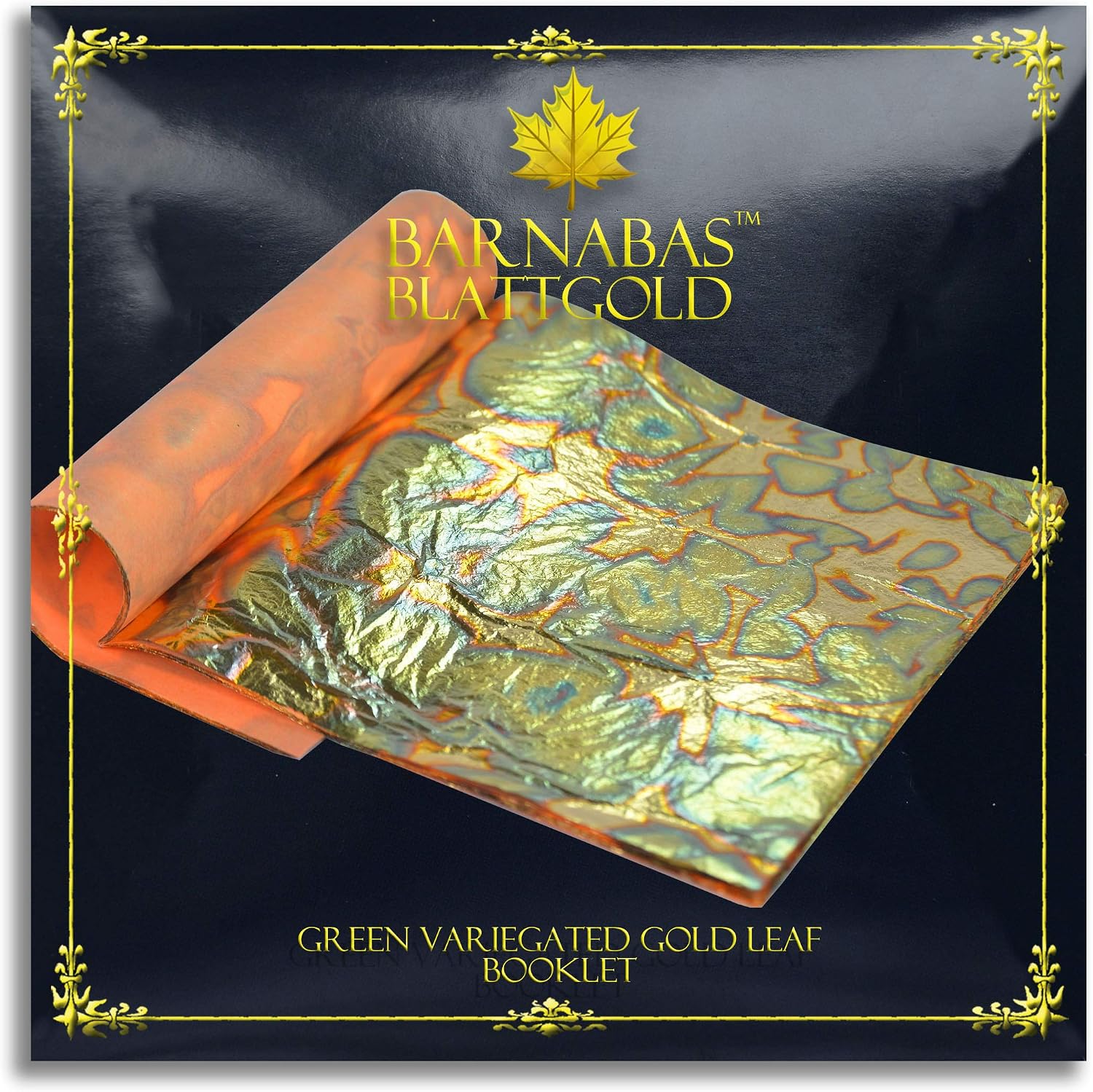 Barnabas Blattgold Variegated Gold Leaf, Color Green [25 Sheets, 5.5 inch], Metal Foil Leaf for Painting, Arts and Crafts