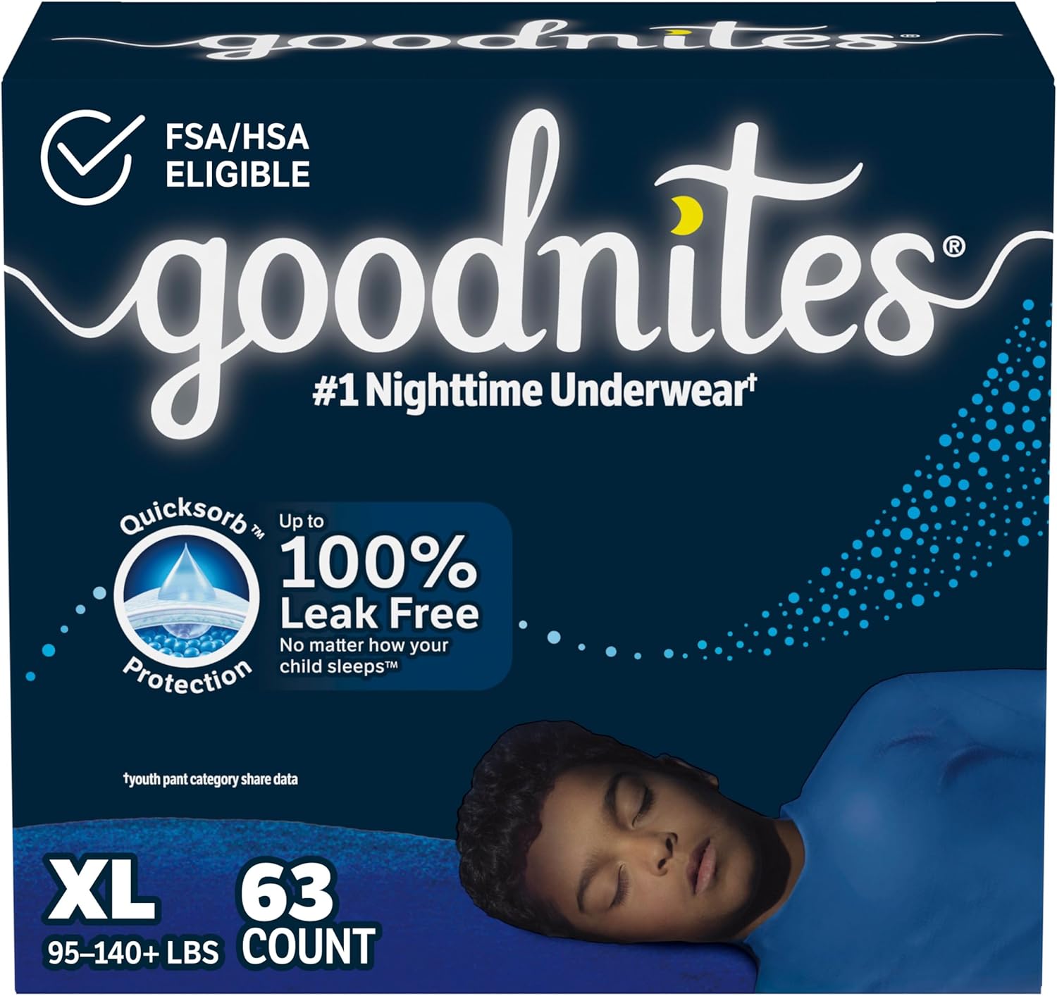 Goodnites Boys' Nighttime Bedwetting Underwear, Size Extra Large (95-140+ lbs), 63 Ct (3 Packs of 21), Packaging May Vary