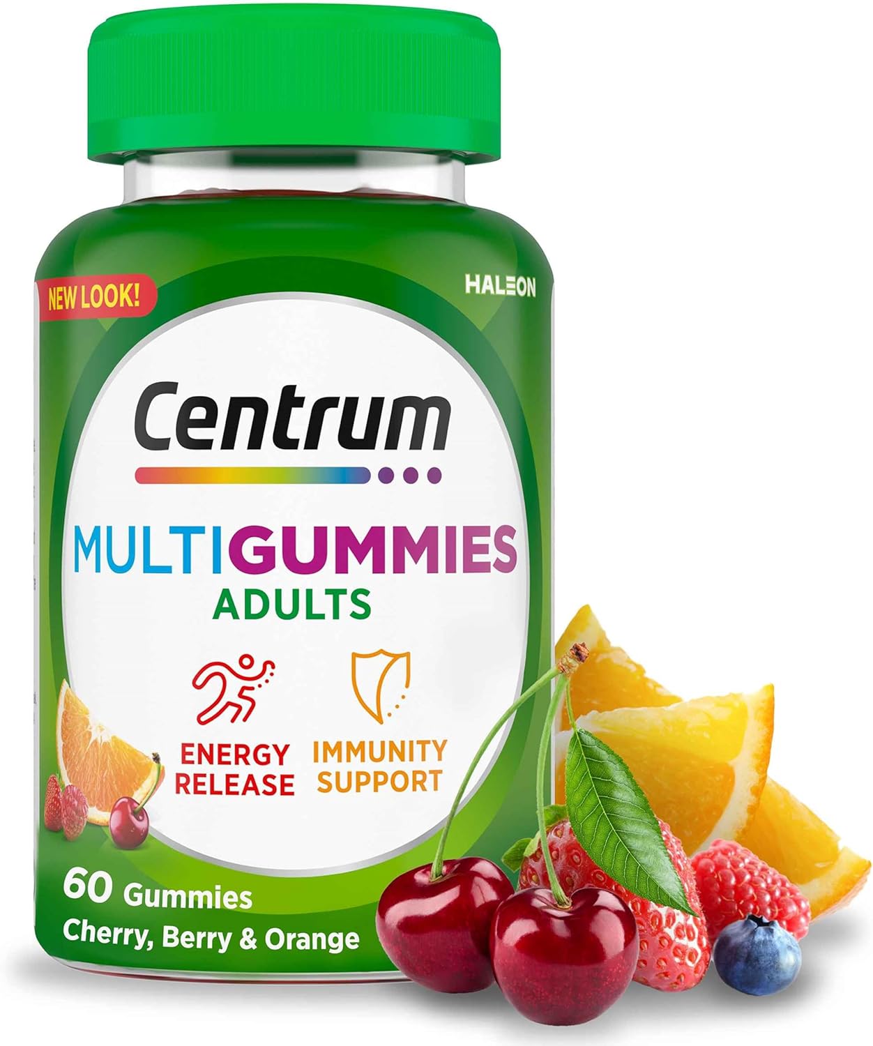 Centrum MultiGummies, Gummy Multivitamins for Adults with Cherry, Berry & Orange Natural Fruit Flavouring, Includes essential vitamins D, B12 & C, 60 ct