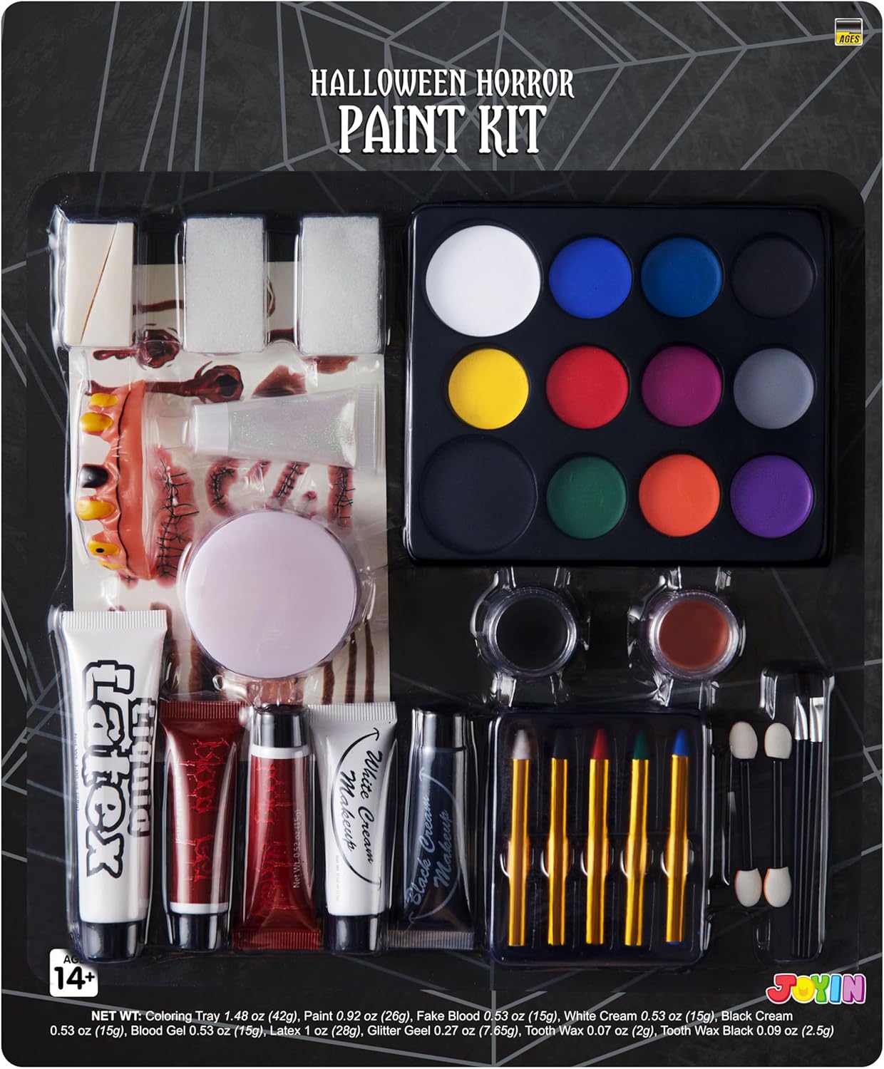 JOYIN 36 Pcs Halloween Face Paint Kit Makeup Set for Body Painting Party Cosplay Special Effects, All-in-1 Face Paint Palette Crayons Brushes Tooth Wax