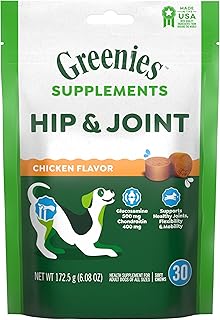 Greenies Supplements Hip and Joint Supplements for Dogs, Chicken Flavor, 30 Count Soft Chews Dog Joint Supplements, 6.08 oz.