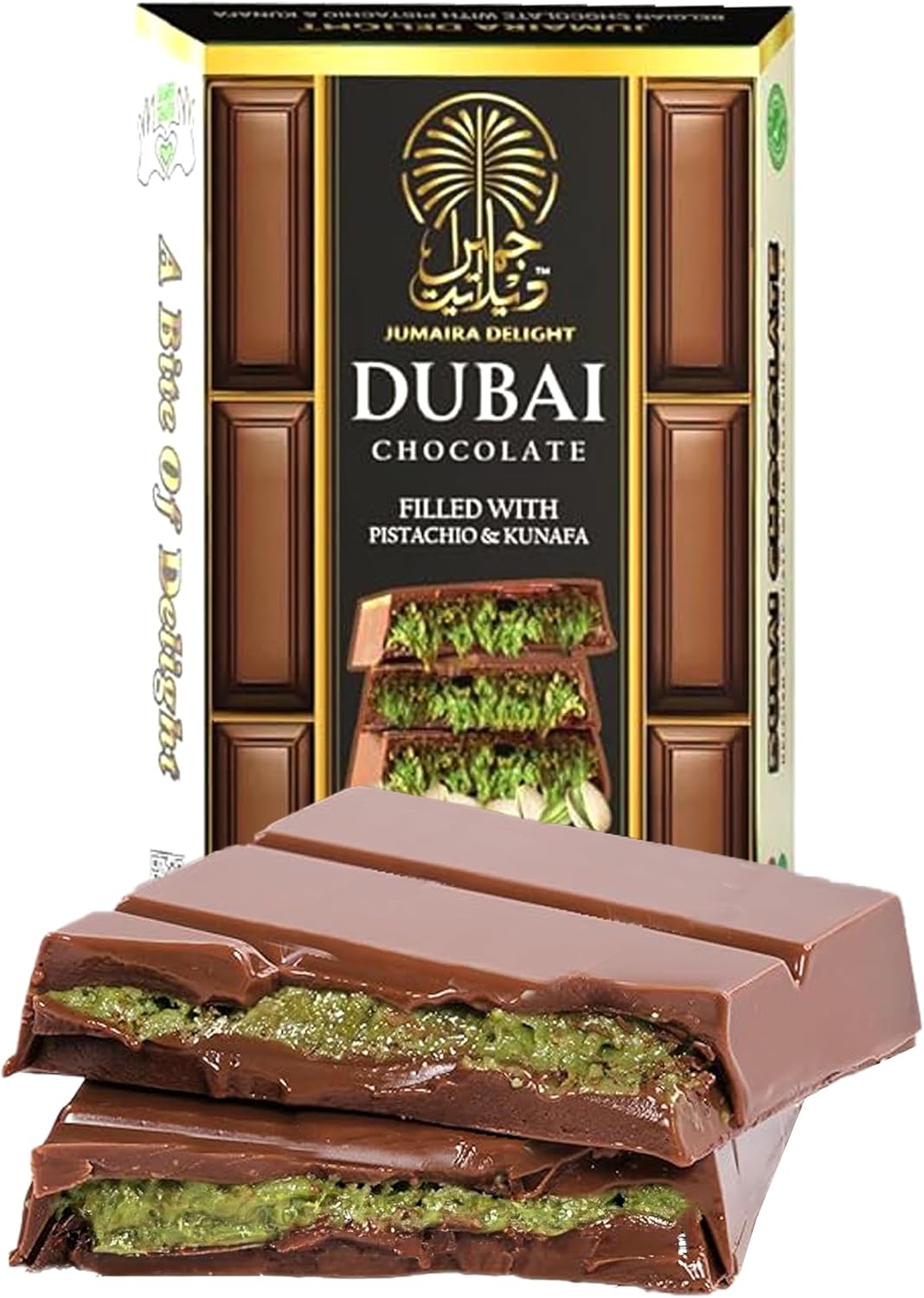 Dubai Chocolate Bar Pistachio – 100g Kunafa Bar with Pistachio Cream Filling – Luxurious Fix Dubai Chocolate – Best Gifts for Kids, Family & Friend (Pack of 1)