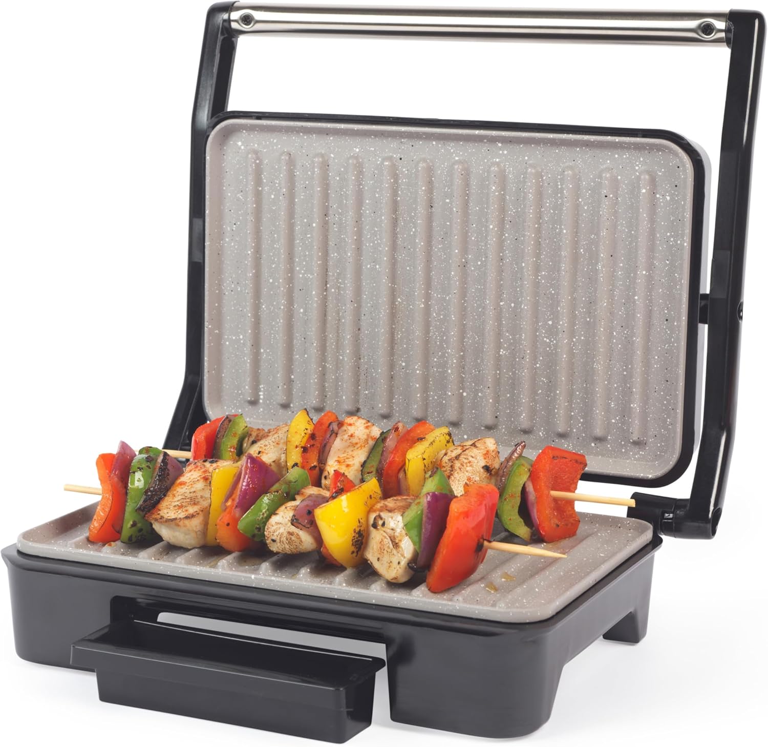 Salter Marblestone Health Grill – Non-Stick Panini Maker, No Oil Needed, Floating Hinge For Larger Foods, Automatic Temperature Control, Built-In Removable Drip Tray, Cool Touch Handle, 750W, EK2009