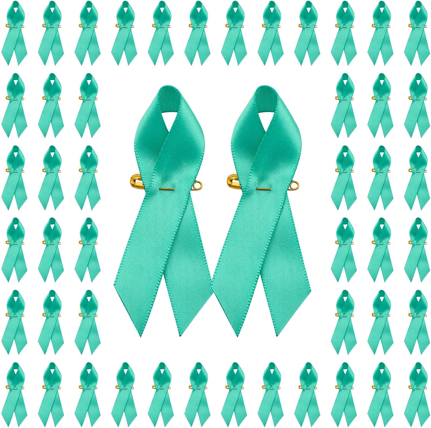 WANDIC Polyester Ribbon Satin Pins, Cancer Awareness Ribbon Pins Hope Faith Awareness Brooch for Party Event Supplies Clothing Decoration, 7.5cm